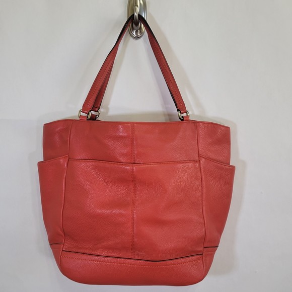 Coach Park Signature North South tote Vermillion Red leather - Picture 3 of 13